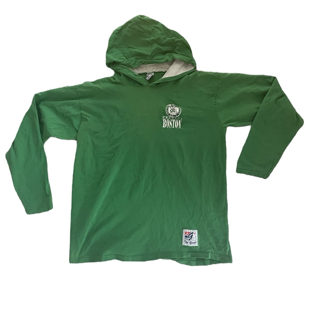 Vintage 90s Single Stitch Boston Celtics Embroidered Hooded Shirt